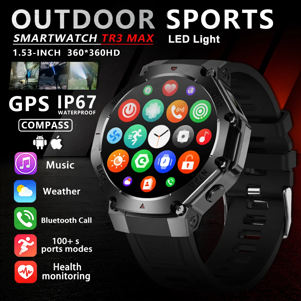 

Уличные военные GPS-смарт-часы для мужчин, фонарик, компас, водонепроницаемый спортивный трекер, Bluetooth-вызов, умные часы для мужчин для Android 2025