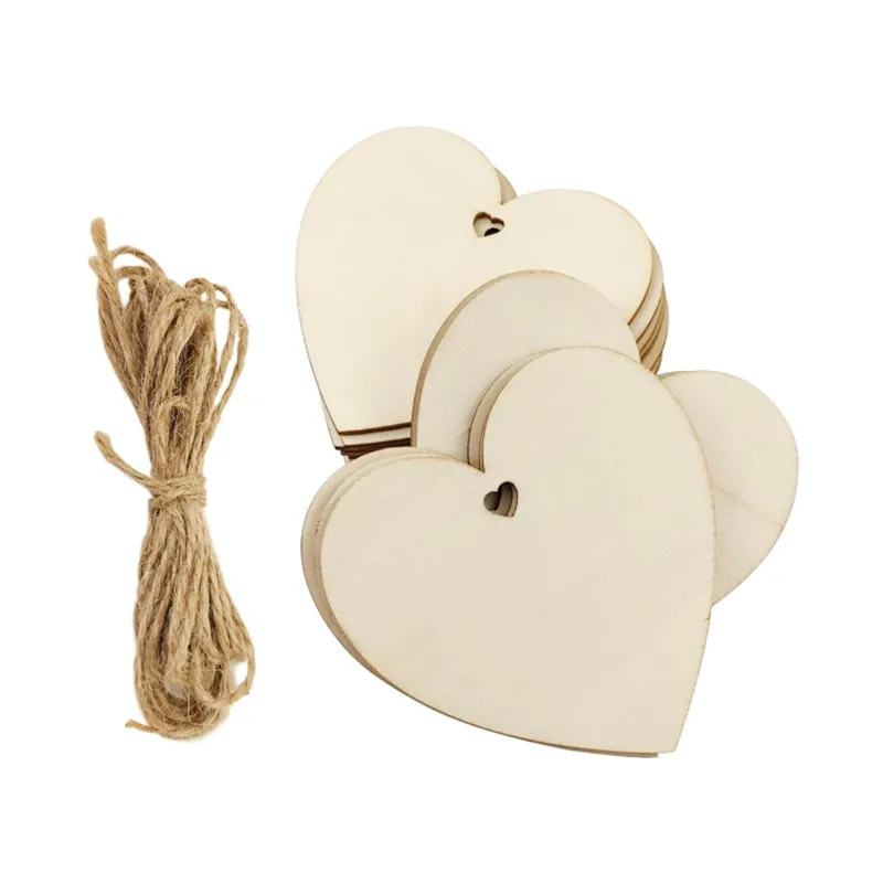 10pcs Natural Heart Wood Slices Unfinished Wooden Heart Embellishments for Valentine's Day, Wedding, Thanksgiving, Christmas