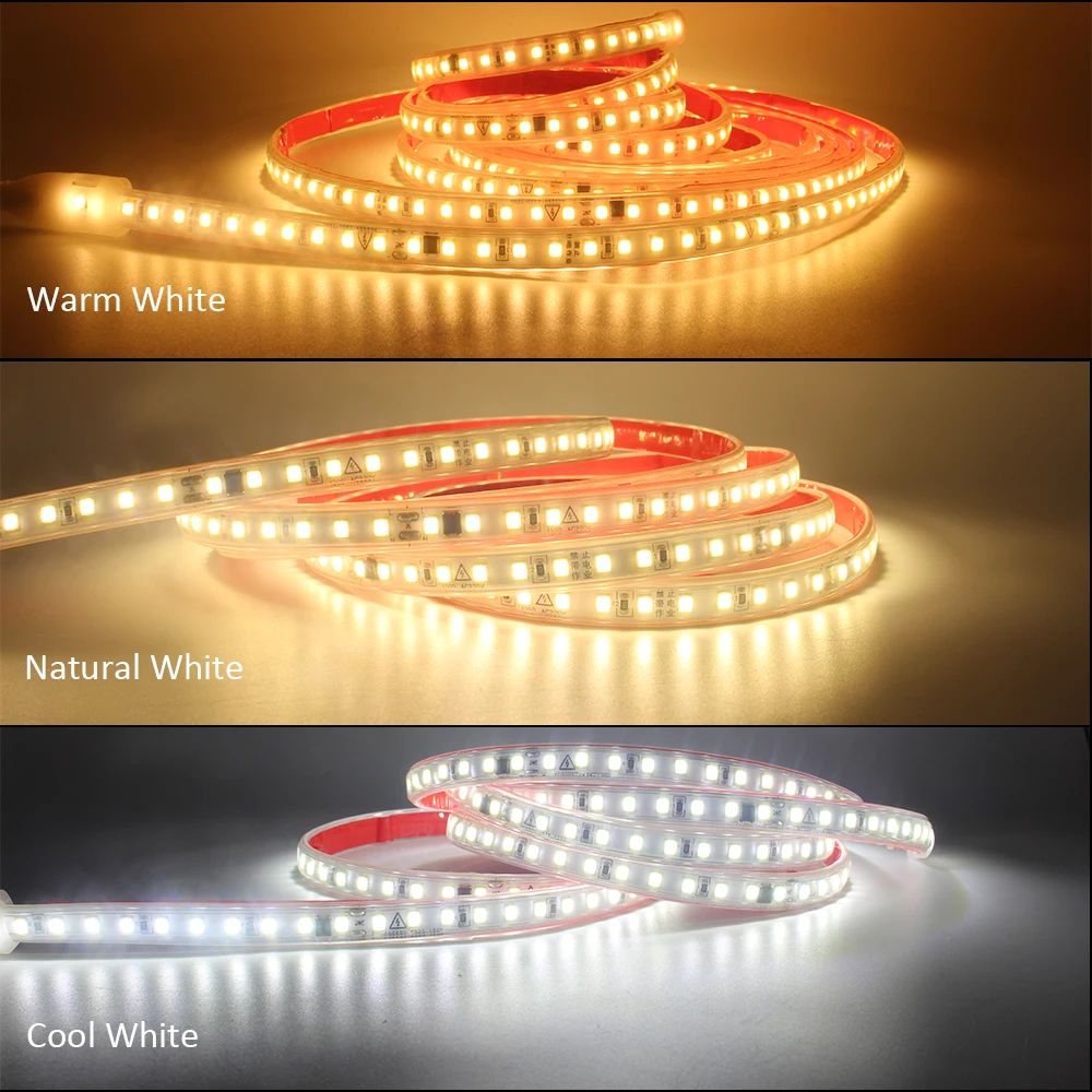 220V 230V SMD 2835 LED Strip Light Waterproof 120LEDs/m 1M 2M 3M 4M 5M 10M 15M 20M Warm White Flexible Tape Lamp Room Lighting