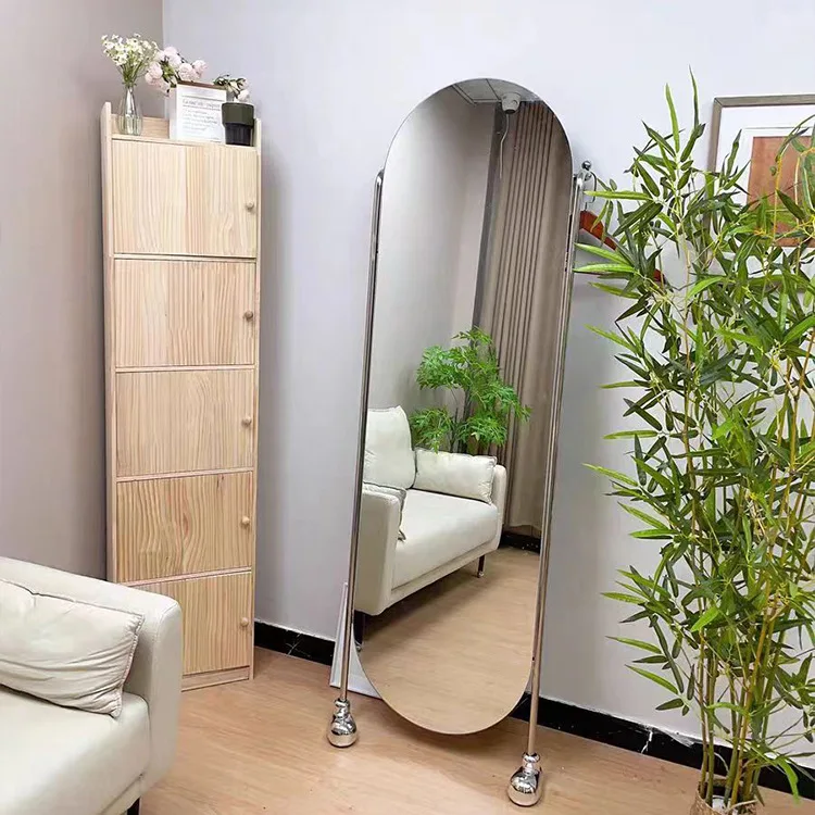 Full body full-length mirror floor-to-wall living room bedroom minimalist storage Italian light luxury stainless steel fitting