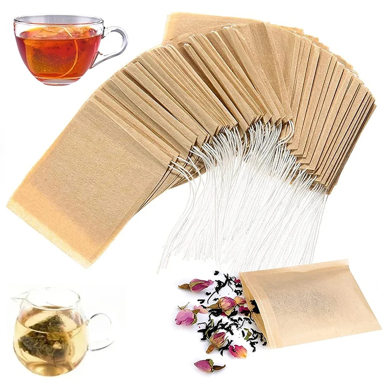 100Pcs Teabags Biodegradable Paper Tea Bags Drawstring Eco-Friendly Natural Wood Pulp Filter Empty Tea Bags for Loose Leaf Tea