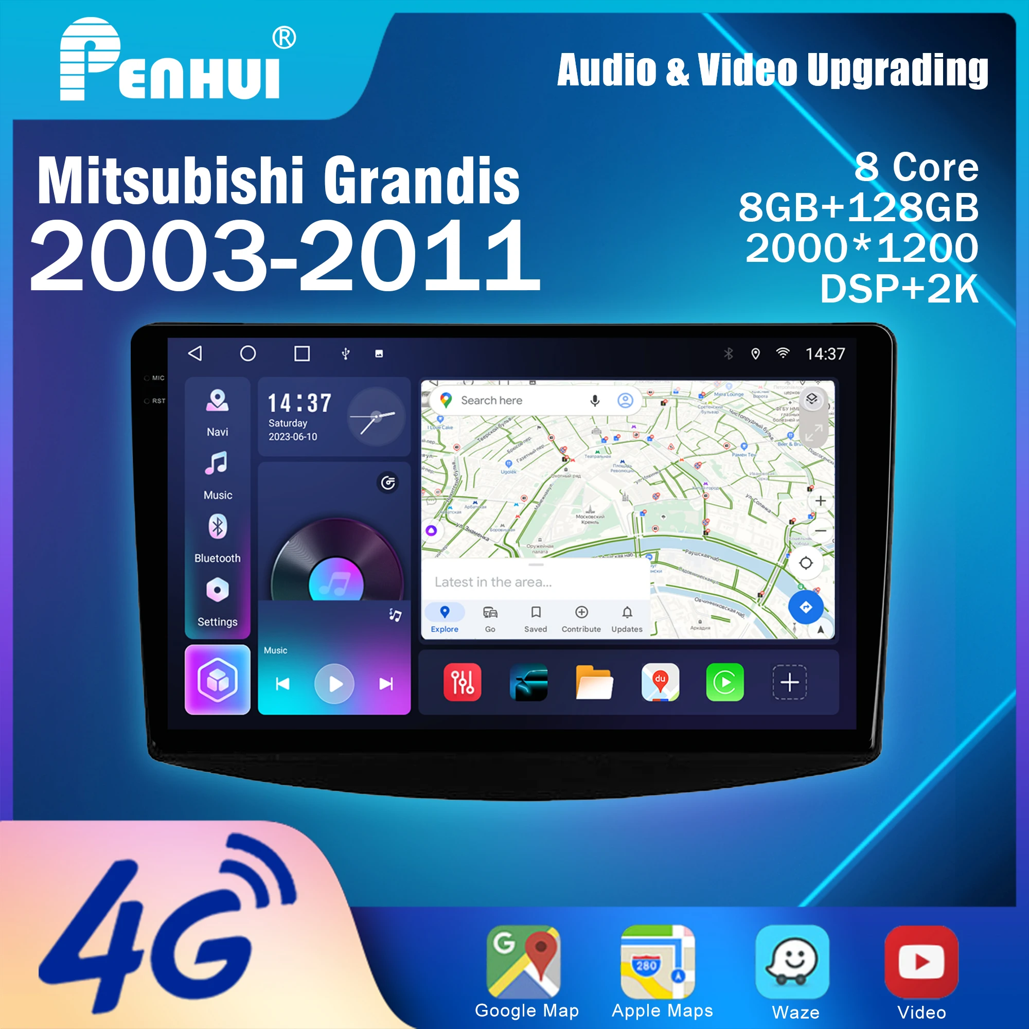Penhui for Mitsubishi Grandis 2003-2011 Android Car DVD Multimedia Player Screen Audio Video 2 Din DSP Bluetooth