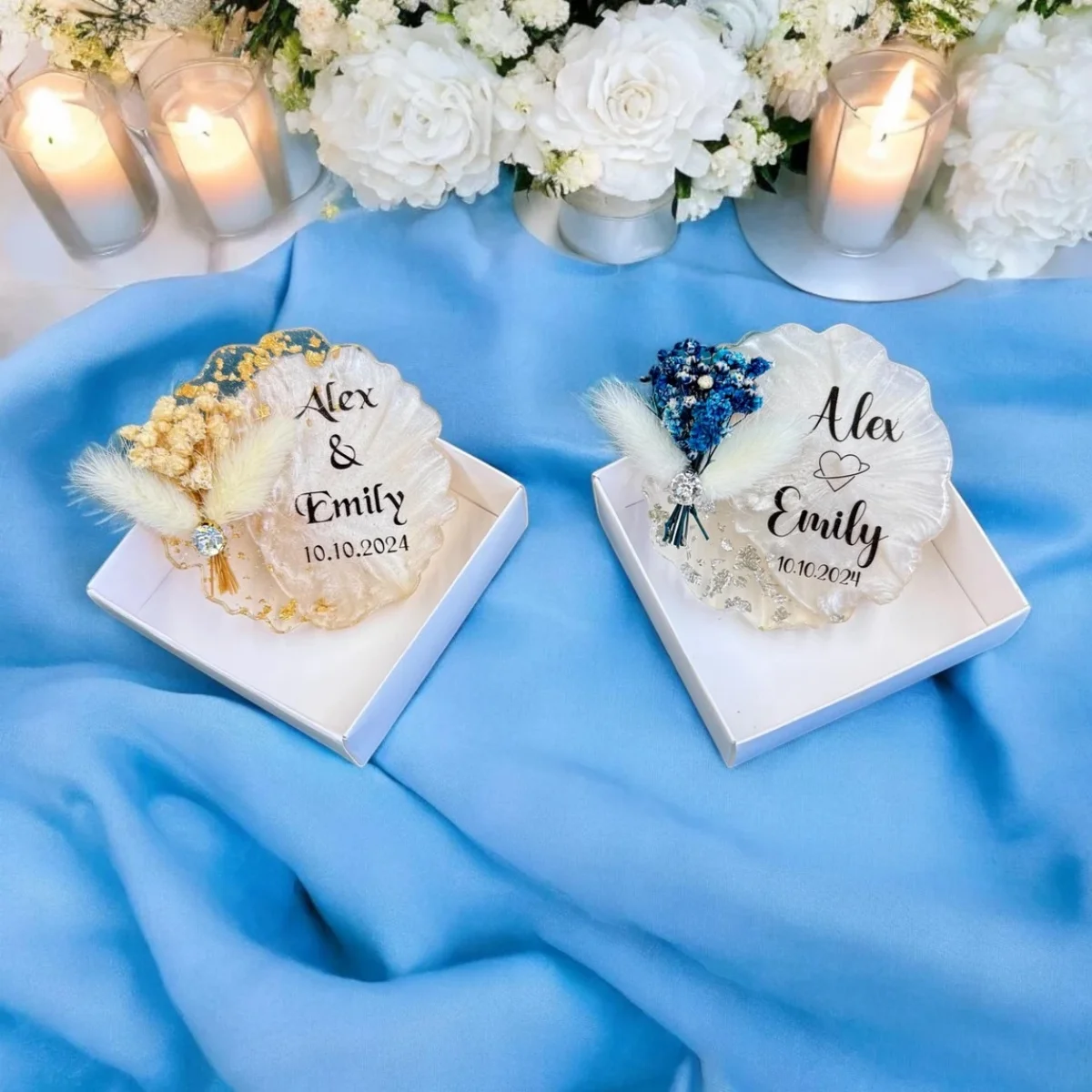 

10PCS ENGRAVED Floral Wedding Magnet Favors, Custom Design Resin Gifts for Guests, Personalized Fridge Magnet, Boxed Epoxy Magne