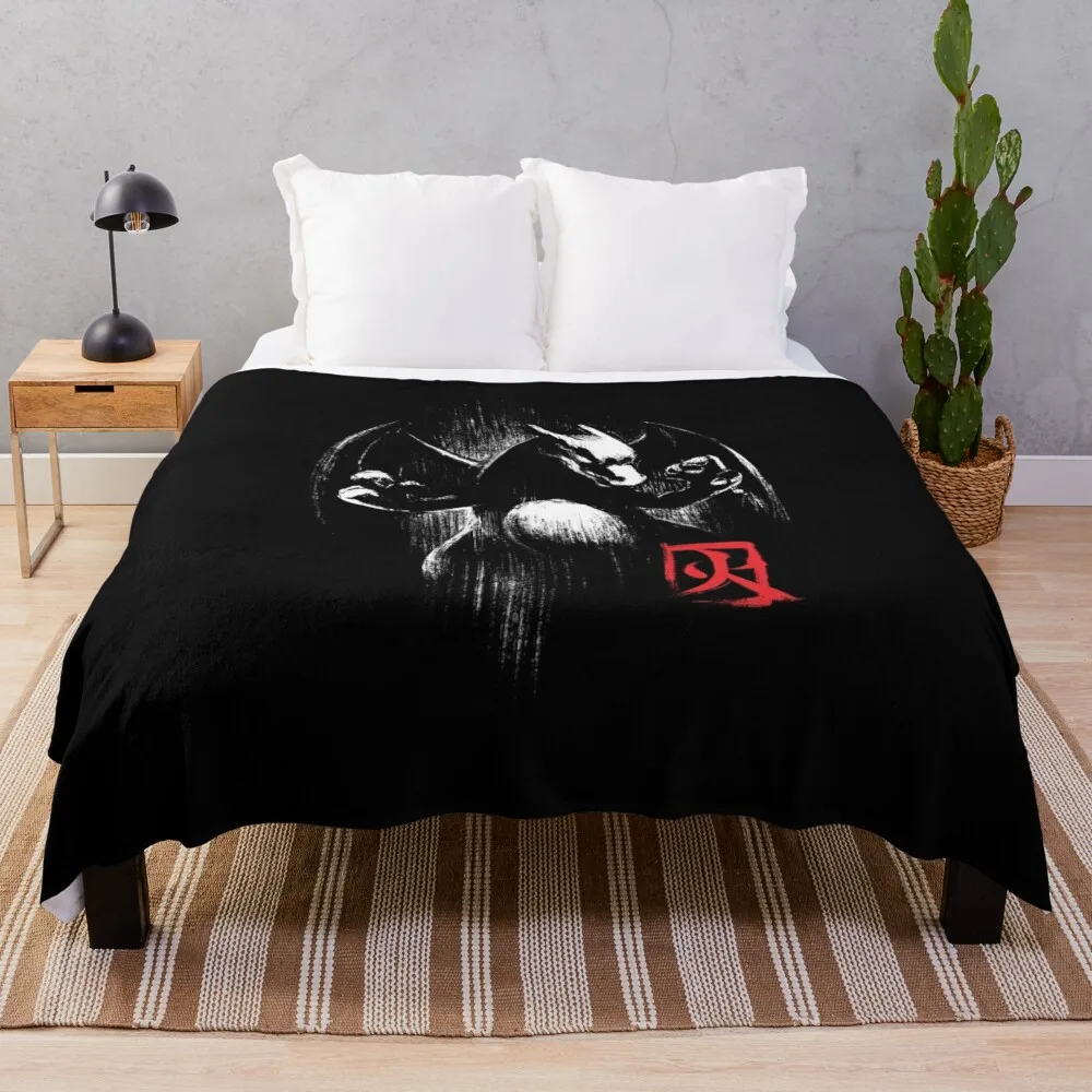 

Fire Dragon Video Game - Kanji Ink Style Throw Blanket Soft Plaid Blankets For Bed Blankets