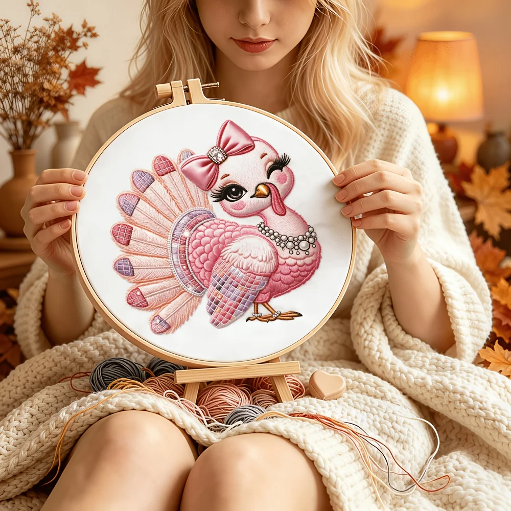 Embroidery Stitch Practice Kit Pre‑Printed Fabric Bamboo Hoop Thread Needles Learning Hand‑Stitching Craft Set