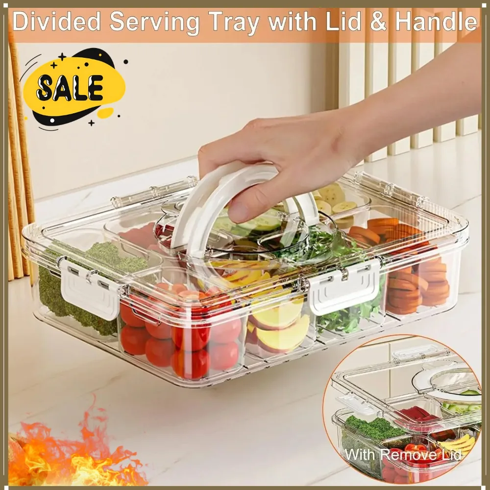 Bandeja giratoria transparente para verduras y aperitivos con asas separadas, organizador de especias, caja de almacenamiento para refrigerador, superventas