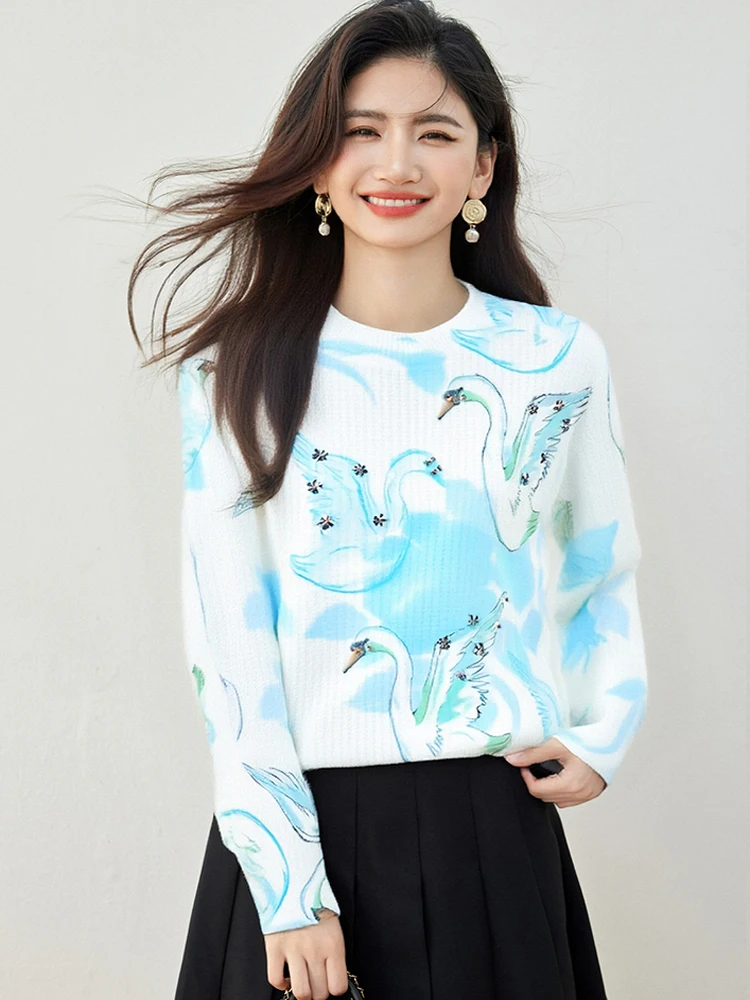 

Высококачественный женский мягкий вязаный свитер, пуловеры, топы, женские модные роскошные повседневные свободные трикотажные изделия с круглым вырезом и длинными рукавами