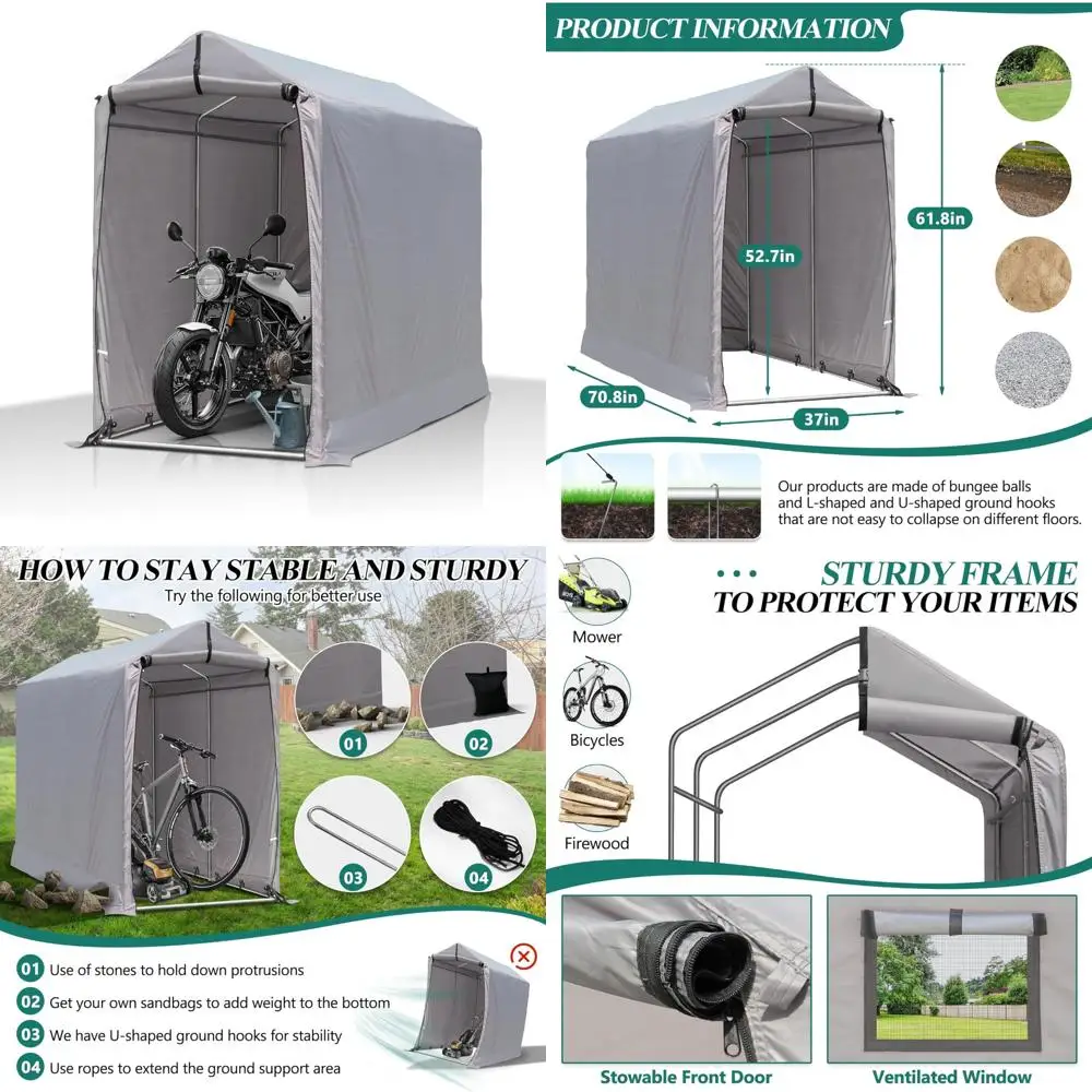 

Outdoor Bicycle Storage Shed - 6x3ft Roll-up Door Bike Shelter with Ventilated Window and Polyethylene Canopy