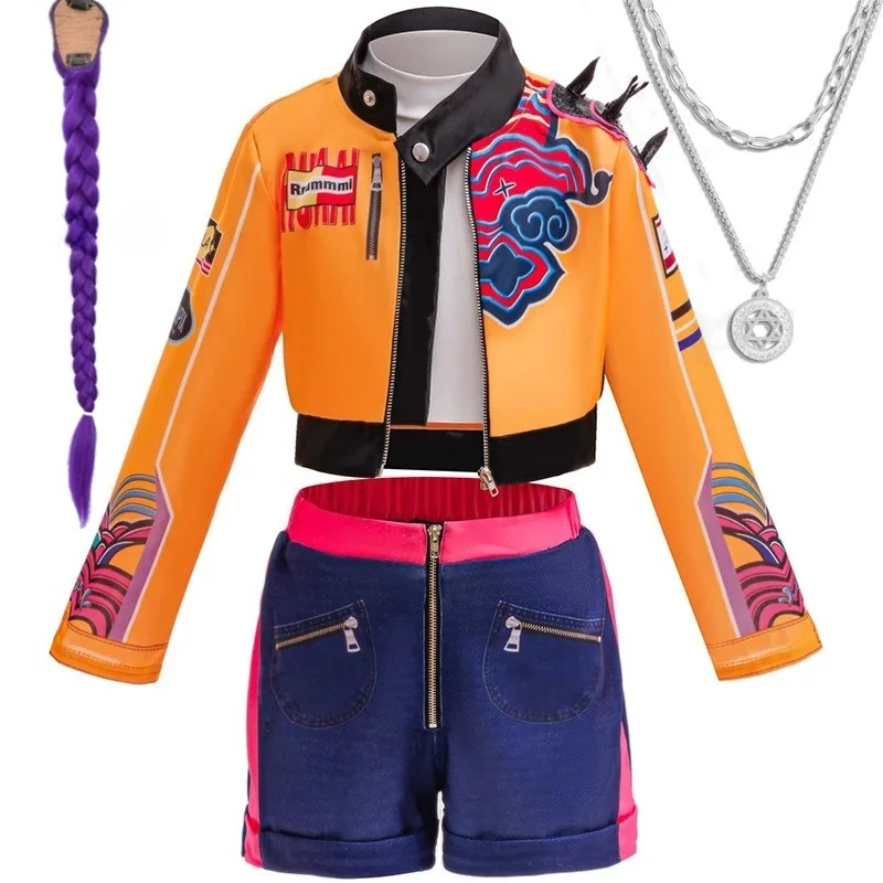 

Girls' Cosplay Costumes KPop Demon Hunter Rumi Girls Hip Hop Set Necklace Wig Halloween Role Playing Dress Up Carnival Costume