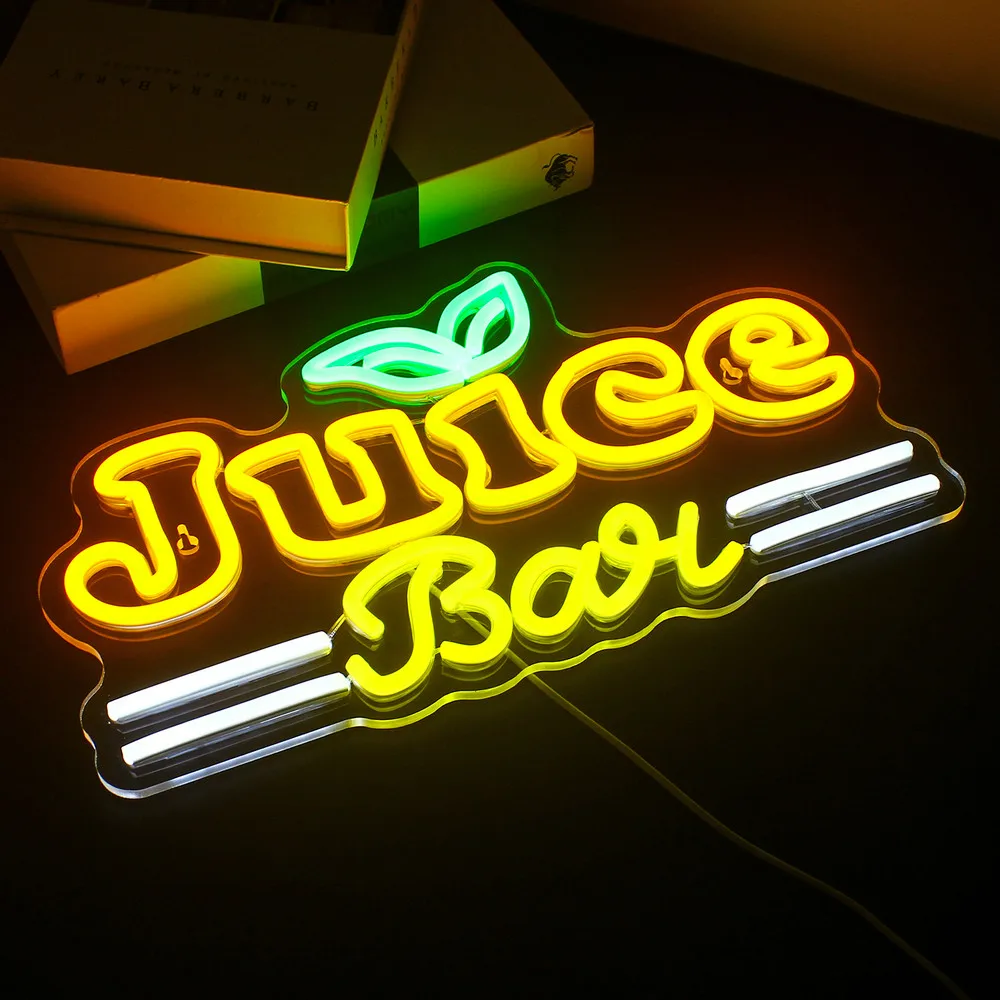 Imagem -03 - Bar de Suco Led Neon Sign Amarelo Wall Decor Alimentado por Usb Acrílico para Loja Festa Café Restaurante Art Decor