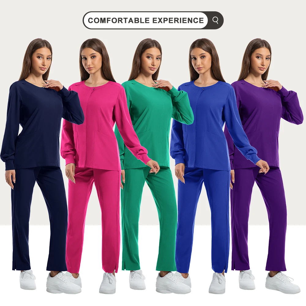 

Anti Wrinkle Long Sleeve O-Neck Top Doctor Nursing Scrubs Sets Medical Scrub Suit Jackets Wear Hospital Uniforms Scrub for Women