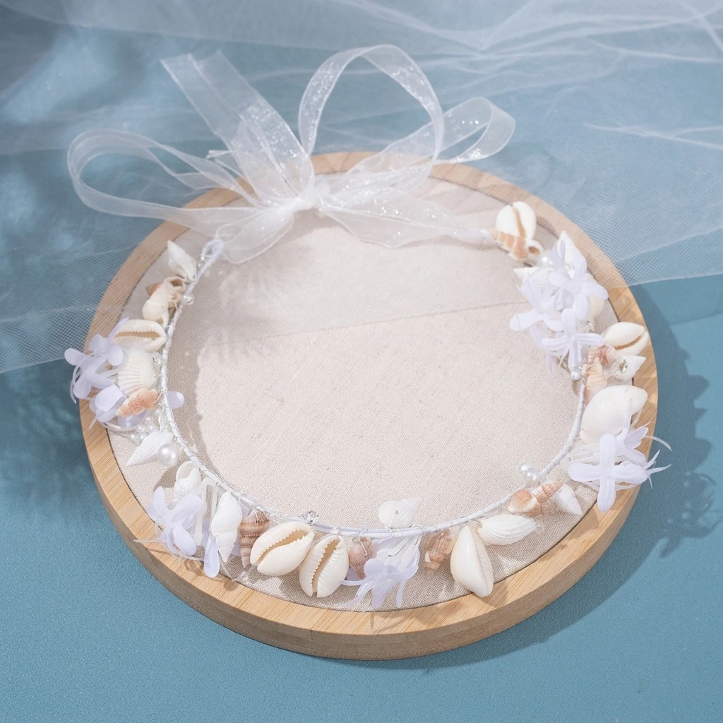 Luxury Pearl Conch Headband Hairband Tiaras For Women Party Bridal Wedding Hair Accessories Shells Flower Hairband for Women view 2