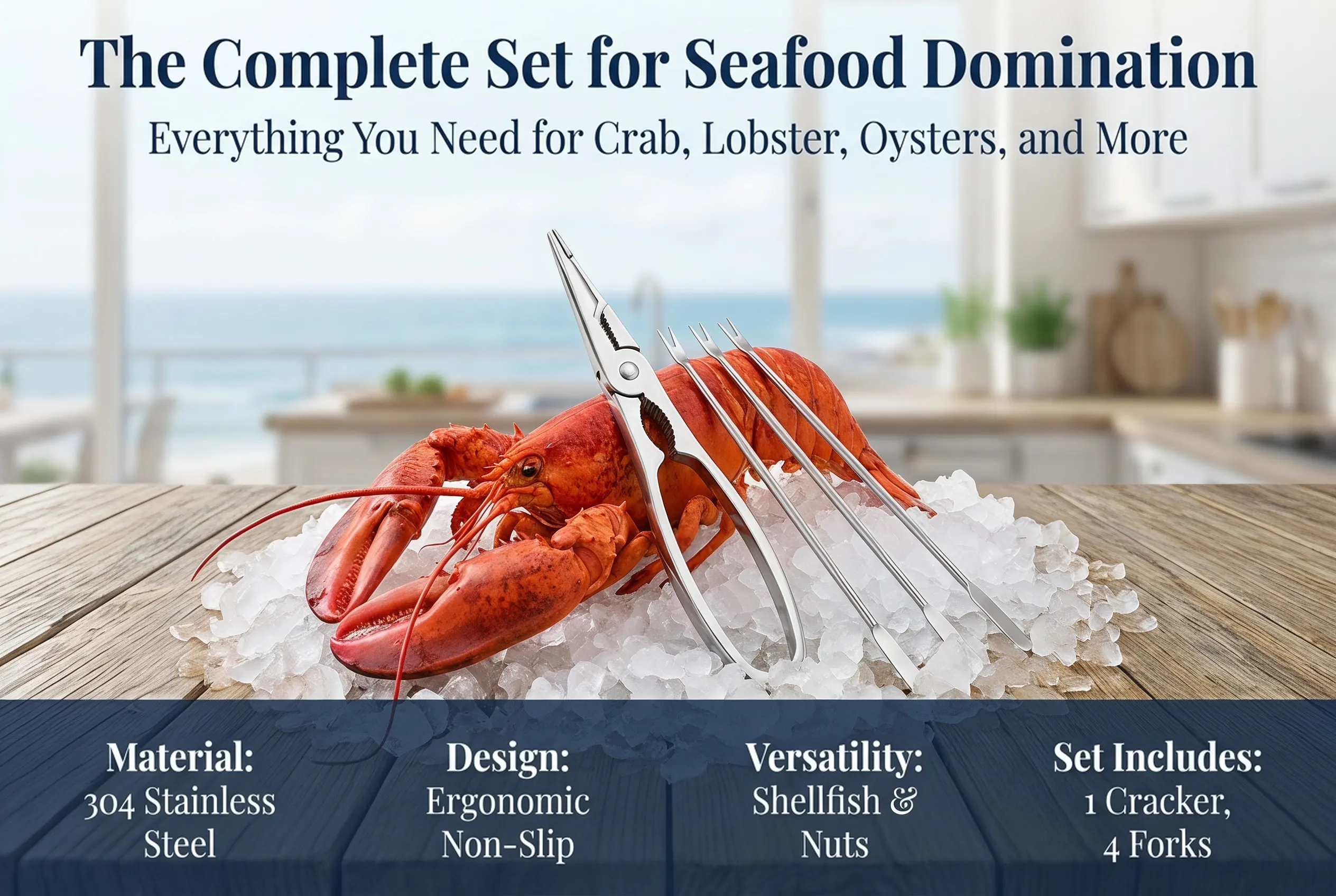 1Set Premium Stainless Steel Crab Tools Set Crab Crackers Seafood Forks Clamps for Lobster Legs Oysters Hard Shell Seafood