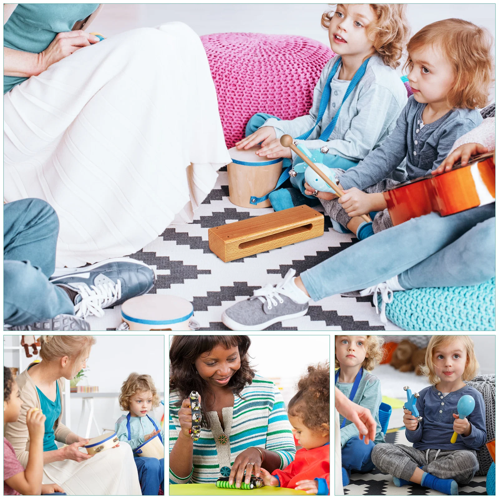 

Wood Percussion Instruments 2 Sets Guiro ff Charm Mallets Safe Kids Family Party Sport Activity Hand Coordination
