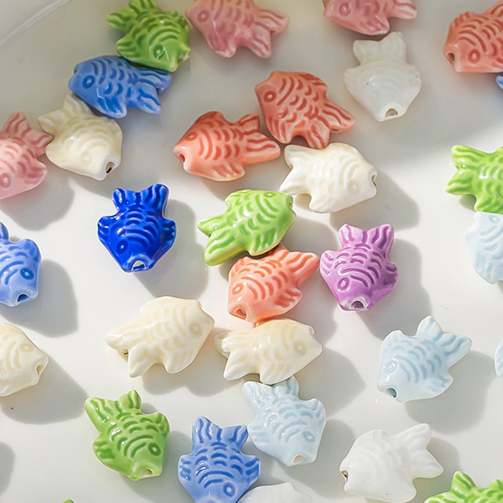 5 pz 19x15mm Grande Porcellana Ceramica Pesce Perline Sparse Perline Colorate per Il Braccialetto Dell'orecchino Della Collana Gioielli FAI DA TE Artigianato Fare