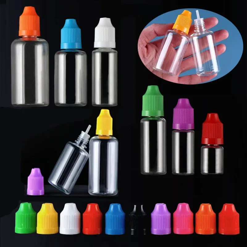 30Pcs 3ml-120ml Empty Mini PET Squeezable E Eye Liquid Dropper Bottles Vape Oils Drop Bottle Containers W/ Funnels W/ Color Caps