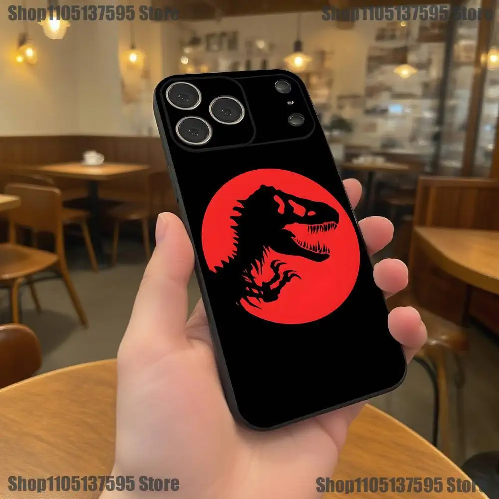 J-Jurassic Park Dinosaur World telefoonhoesje voor iPhone 17,16,15,14,13,12,11,Pro,XS,Max,XR,Plus,E,SE4,Mini zwarte zachte hoes
