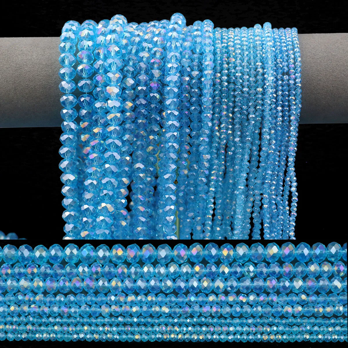 Lake Blue Flat Round Austrian Crystal AB Color Loose Beads for Jewelry DIY Bracelet Earrings Pendant Accessories 2/3/4/6/8/10mm