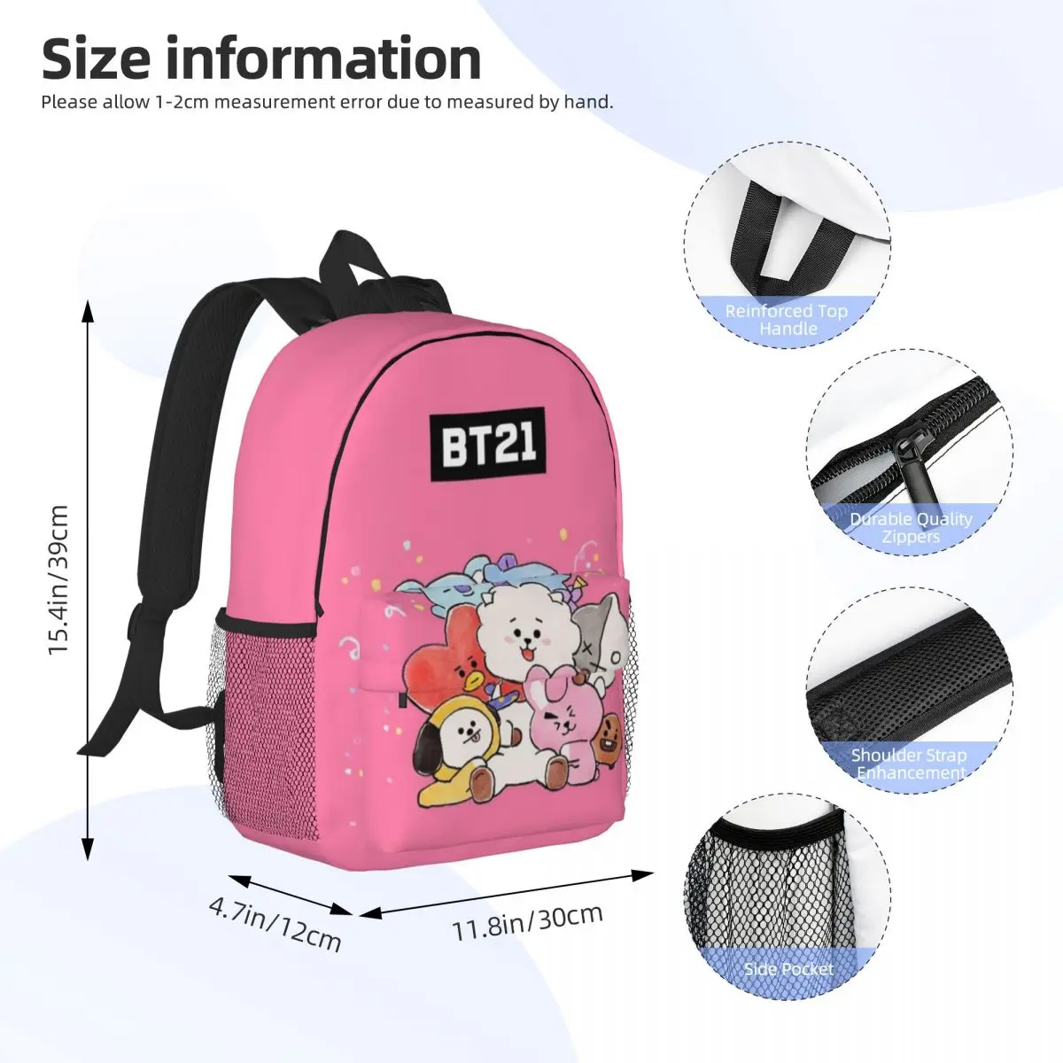 BTS21 Durable 15-Inch Backpack - Ergonomic Lightweight Design for Comfort and Convenience