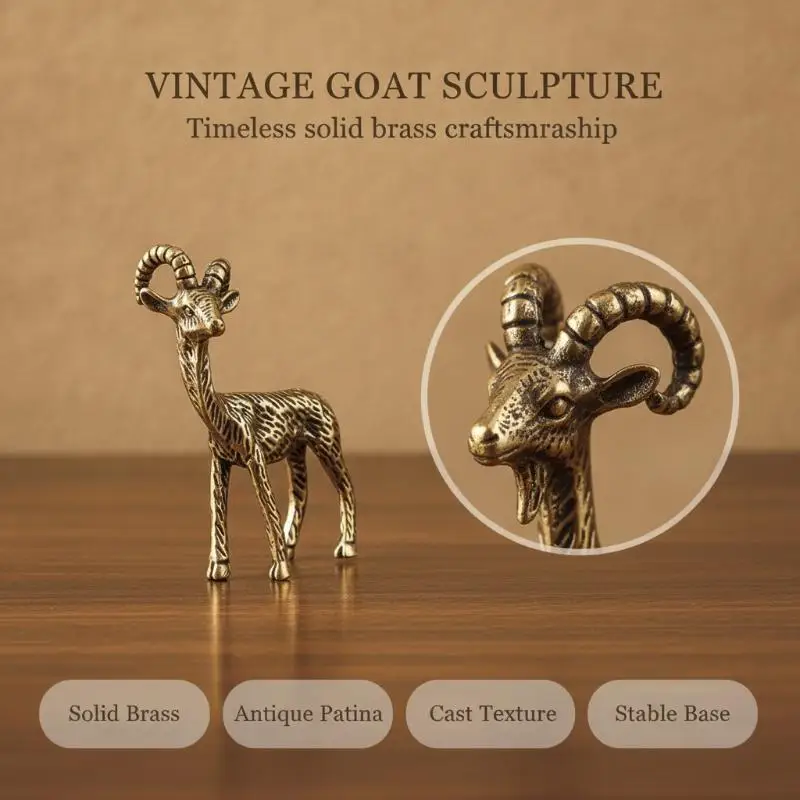 Vintage Brass Goat Figurine Hand Carved Antique Brass Finish Home Bar Counter Decor Fun Retro Ornament Great Gift for Bar Owner