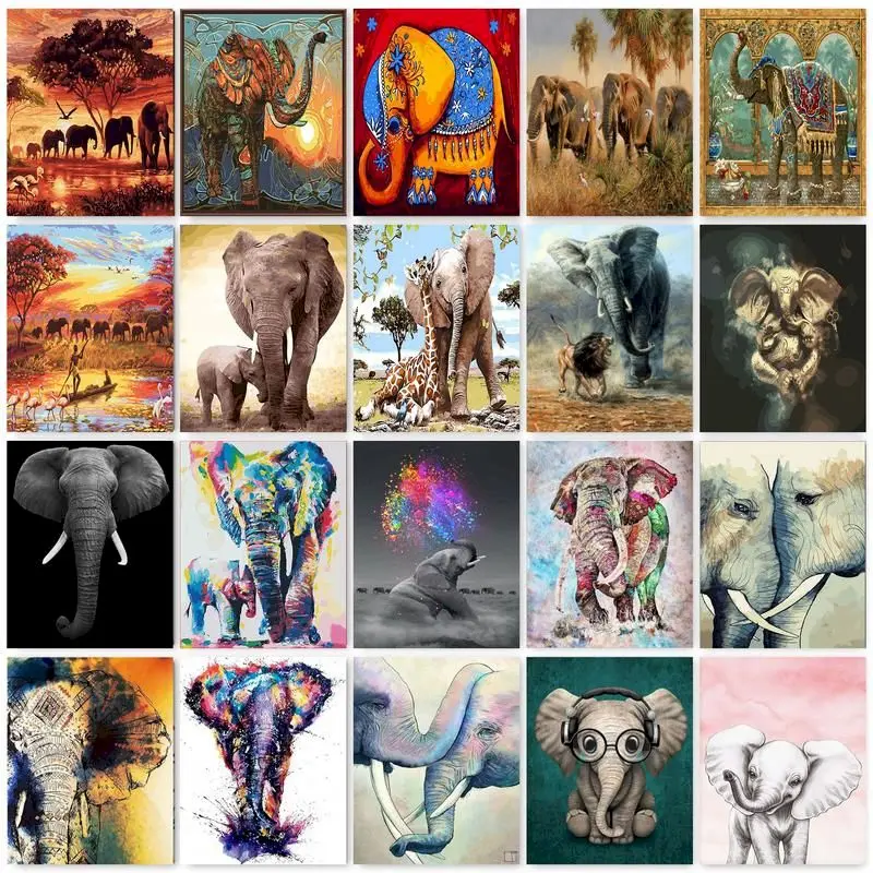 

GATYZTORY Elephant Series Diy Oil Digital Painting By Numbers Kits Abstract Acrylic Paint By Numbers For Adults Home Decor Gift