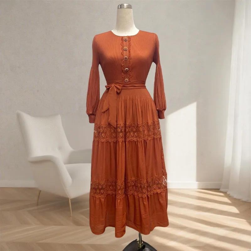 

Miyake плиссированное женское платье больших размеров с длинными рукавами, элегантное темпераментное длинное платье во французском стиле, простая свободная эластичная одежда