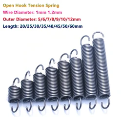 5pcs Wire Diameter 1mm 1.2mm Open Hook Tension Spring Pullback Spring Coil Extension Spring Draught Spring OD 5/6/7/8/9/10/12mm