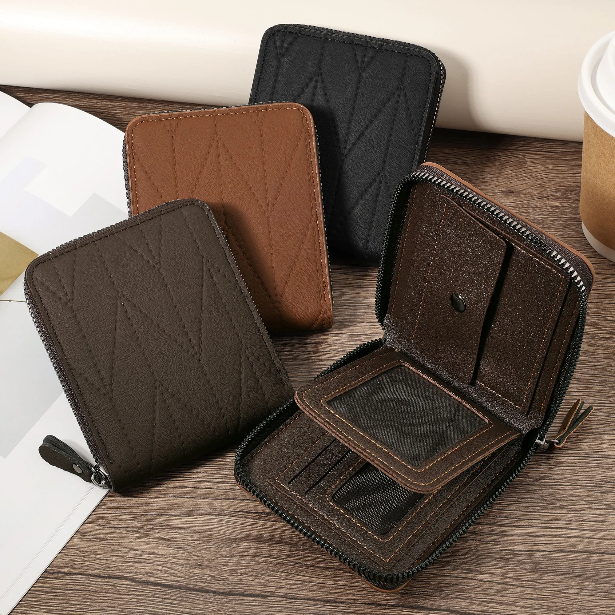 Fashionable coin men's wallet zipper, high-quality credit card storage bag, simple casual multi card clip, perfect for outdoor a