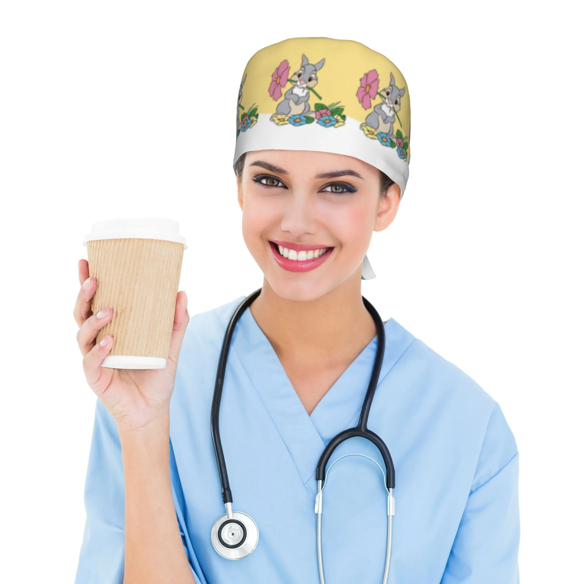 Custom B-Bambies Anime Scrubs Cap Surgical Hats Men Women  Operating Room Cap Nursing Cap Lab Works Hat
