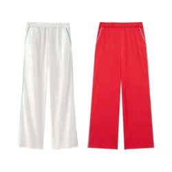 PB&ZA2024 Summer New Product Fashionable and Casual Style Women's Wear Side Ribbed Satin Texture Straight Pants