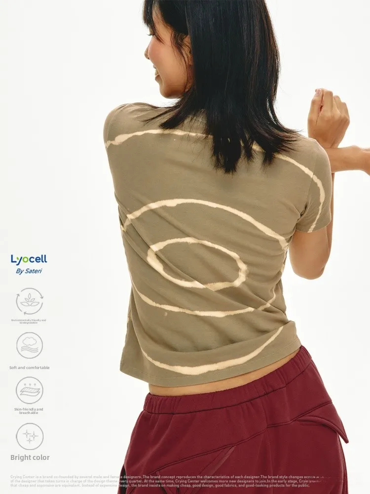 

Crnenter Soft Cotton Tie Dye Wave oulder T-irt Comfortable Casual Women's Top round Ne ort Sve Summer Tee