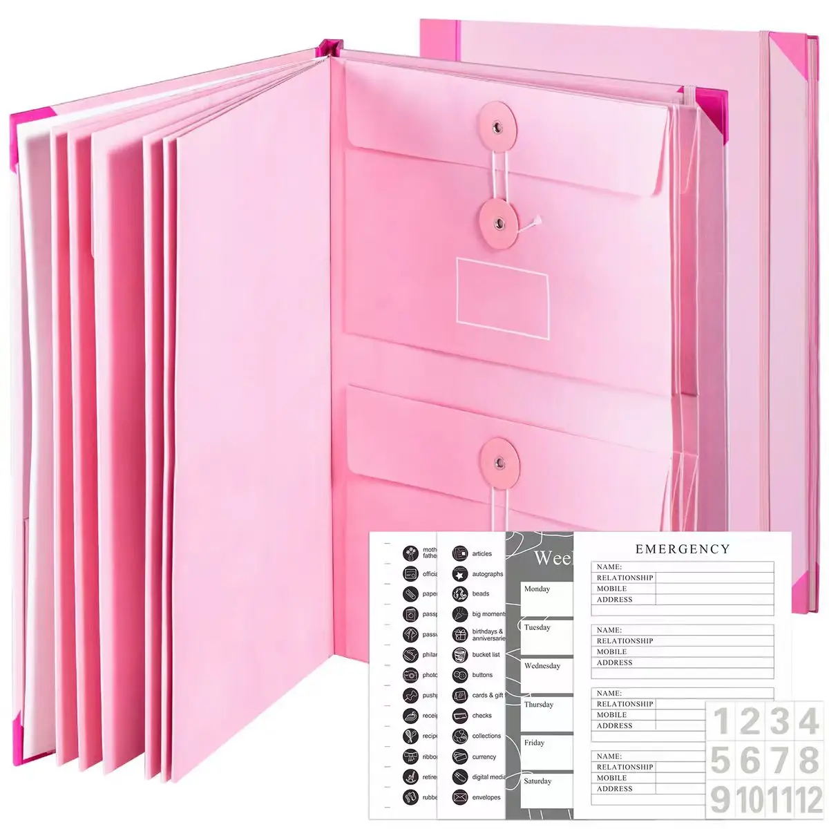 New Arrival File Folders With Labels,cute Paper Organizer With Zipper Pouch, Portable Documents Organizer For Home Office