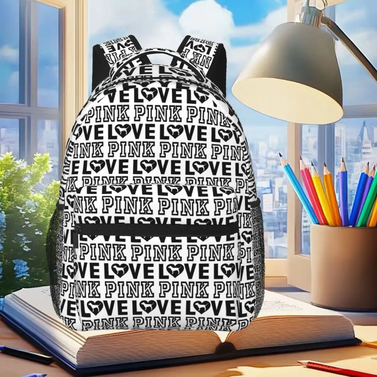 

Love Pink Backpack Student Boys Girls BookBag Children School Bag Computer Shoulder Bags for Men Women