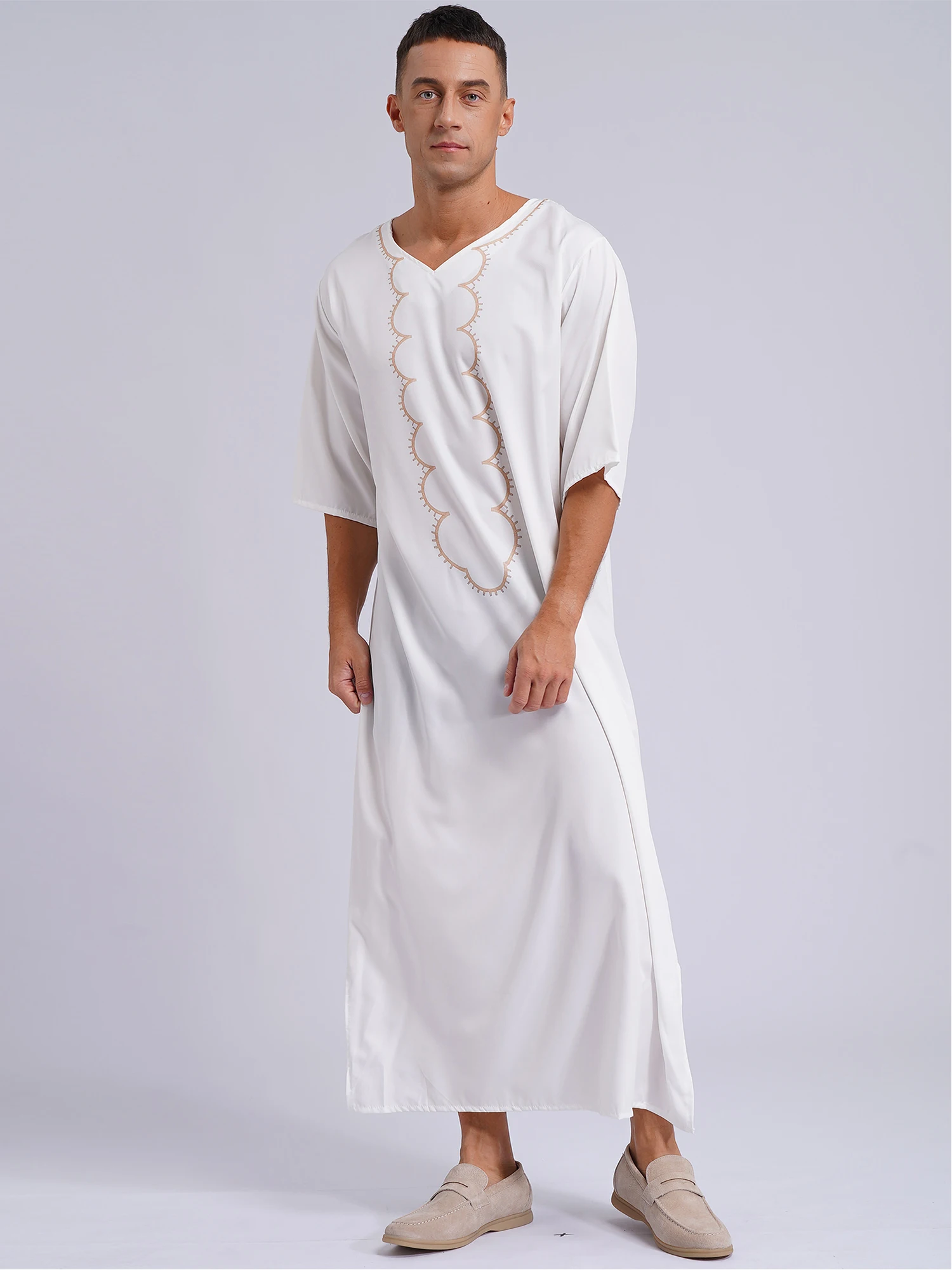 Men‘s Robe Arab Ethnic Shirt Costume Muslim Thobe Kaftan Robe Islamic Middle East Saudi Arabic Loose Long Gown Fancy Dress