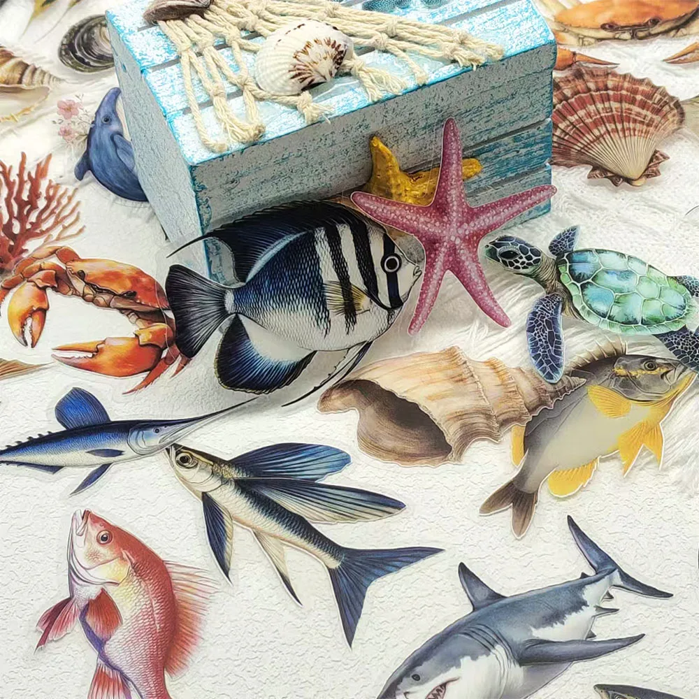 50PCS Marine Organism Stickers Cartoon Animals Decals For Laptop Refrigerator Student Tablet Stationery PET Stickers Toy Gifts