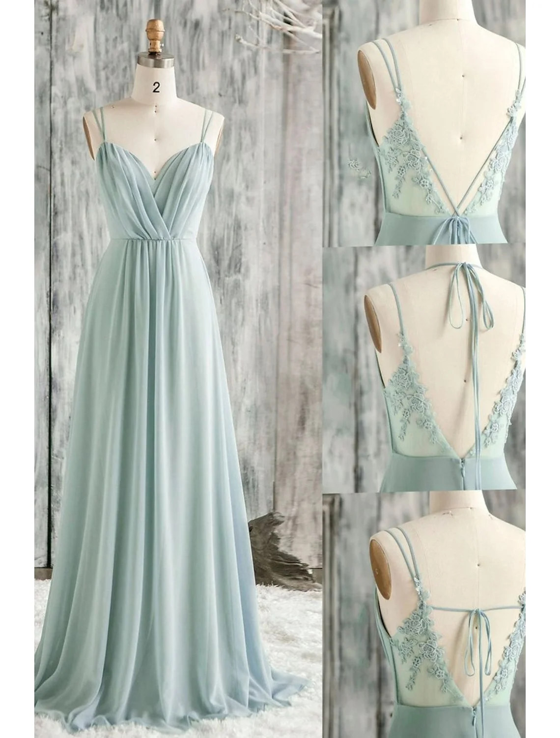

Elegant Sexy A-Line Evening Dress Spaghetti Strap Chiffon Floor Length Sleeveless Lace Appliques Prom Gown 2025 Free Customized