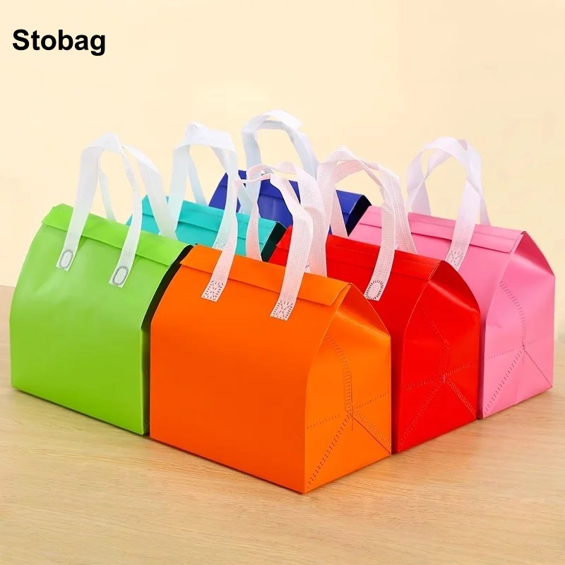 

StoBag 50pcs Wholesale Color Non-woven Insulation Tote Bag Portable Fabric for Food Drinks Package Keep Warm Delivery Pouch