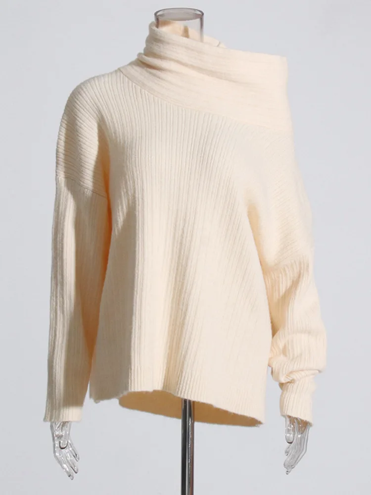 ZMEENNA Chic femmes gris pull à col roulé confortable côtelé tricot Design à la mode surdimensionné manches longues tissu élégant 2025 ZM614