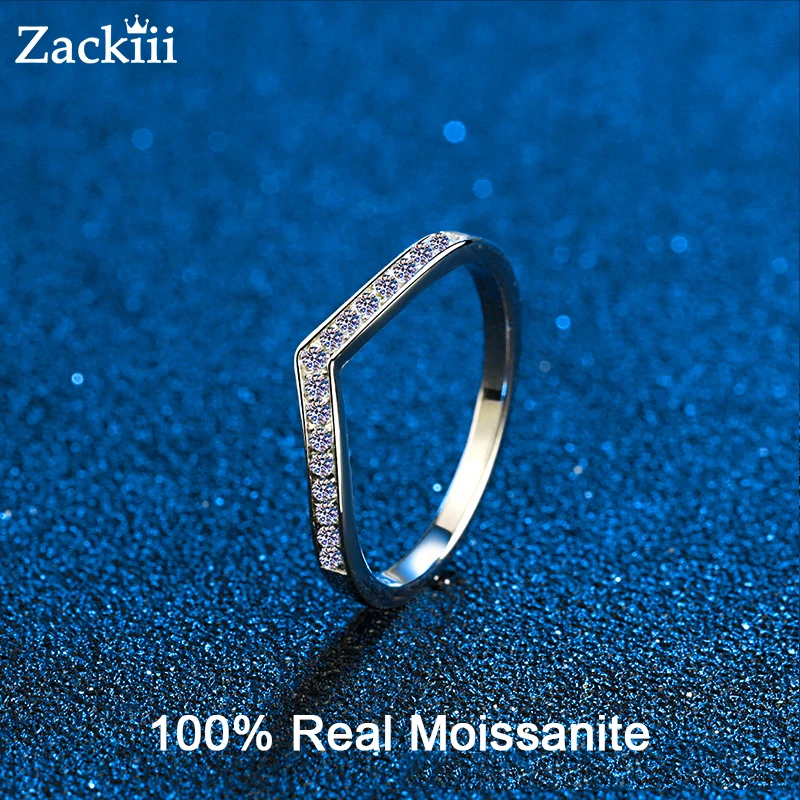 0.22ct Moissanite Engagement Bands Rings Women Platinum Plated Sterling Silver Moissanite Eternity Ring Stackable Wedding Band