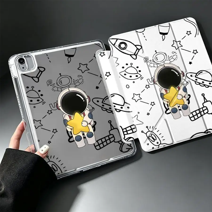 With Pen Slot Cover Tablet Case For iPad Air 8 M2 M3 3 10th Gen Mini 7 6 5 Pro 13 2025 2026 12th 11th 9th Cartoon Astronaut
