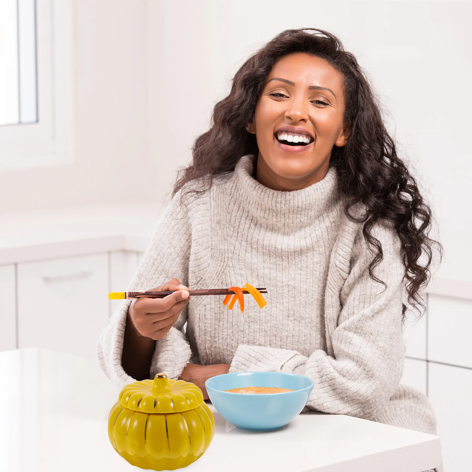 

Soup Bowls Cute Pumpkin Ceramic Cup with Lids for Creative Dessert Snack Holder