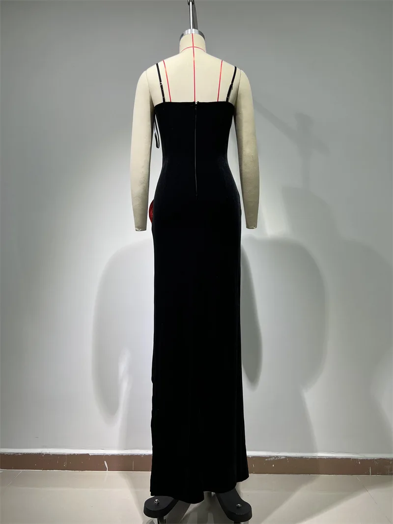 Robe de soirée en maille transparente, motif Floral rouge, bretelles Patchwork, mode européenne et américaine, nouvelle collection été 2025