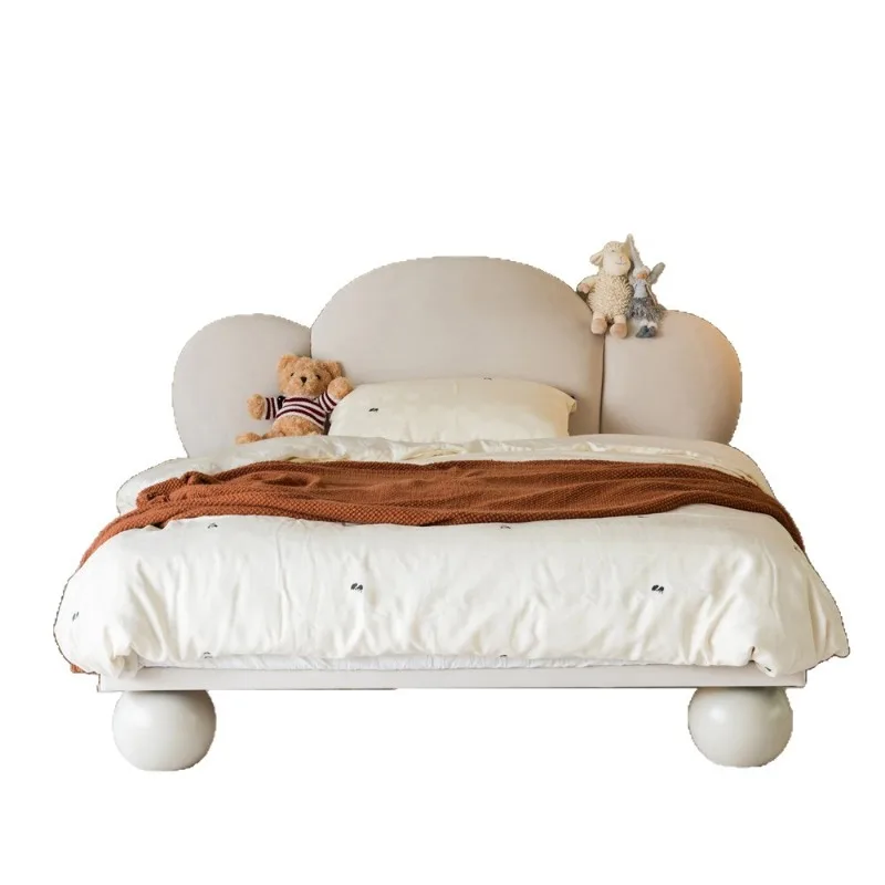 All solid wood fabric children's bed French cream wind pink second bedroom small apartment