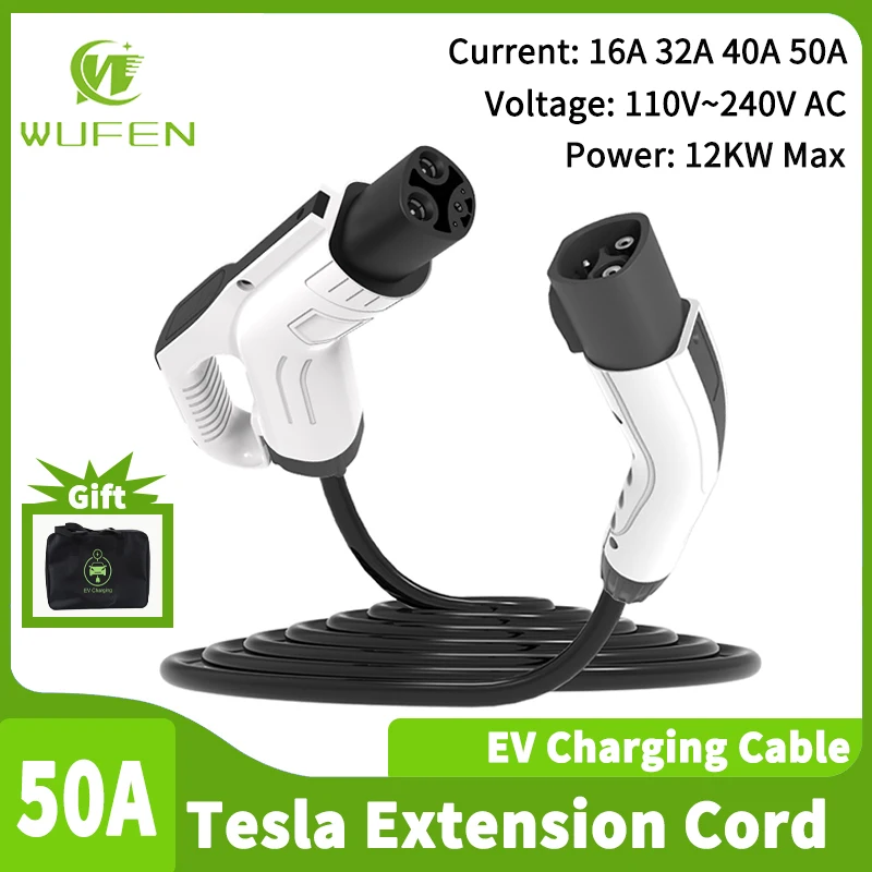 WUFEN For Electric Vehicle Charger NACS Charging Extension Cable 16~50A 3.5~12KW 110~240V NACS EV Charging Cable Model 3 Y X S