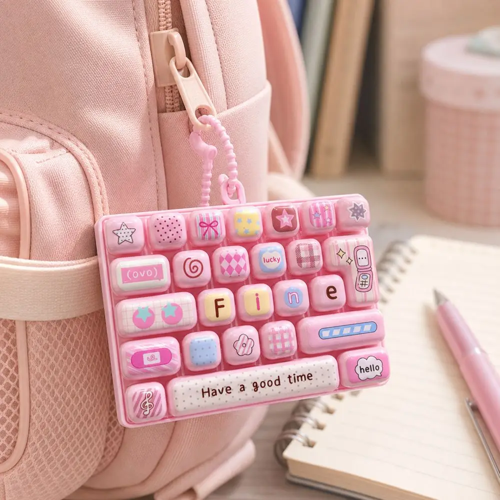 Cute 26-key Keyboard Keychain Pressable Keys Hanging Loop Press Button Clear Key Sounds Keyboard Bag Ornament