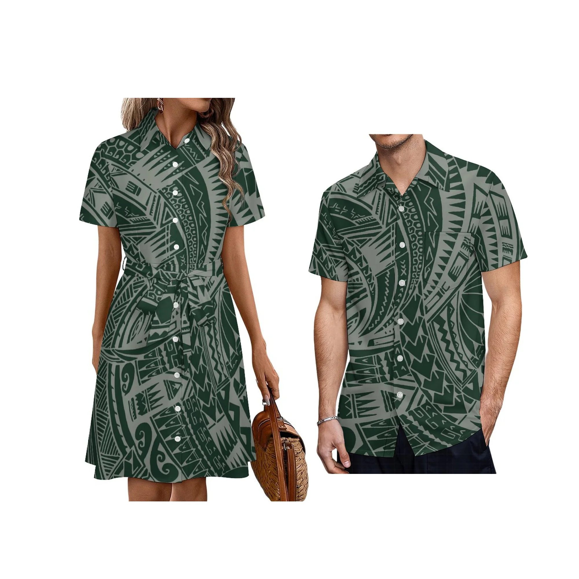 High Quality Wholesale Custom Logo Samoa Polynesian Tribal Button Shirts Dress Summer Ladies Maxi Long Beach Prom Dress