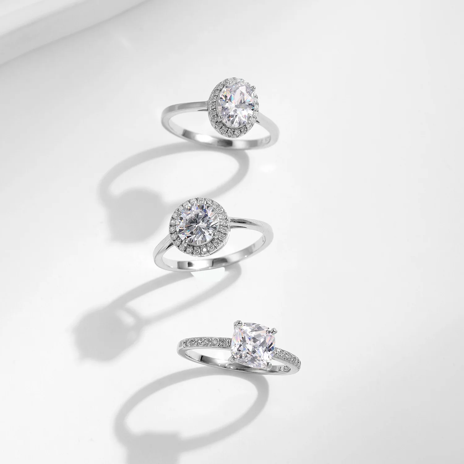 

S925 sterling silver geometric zircon full diamond wedding ring series light luxury shining round cube Candy Diamond Ring