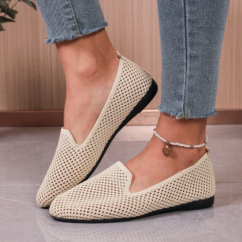 

2025 New Summer Mesh Square Toe Breathable Women's High Quality Shoes Fashion Hollow Out Casual Flat Shoes for Women