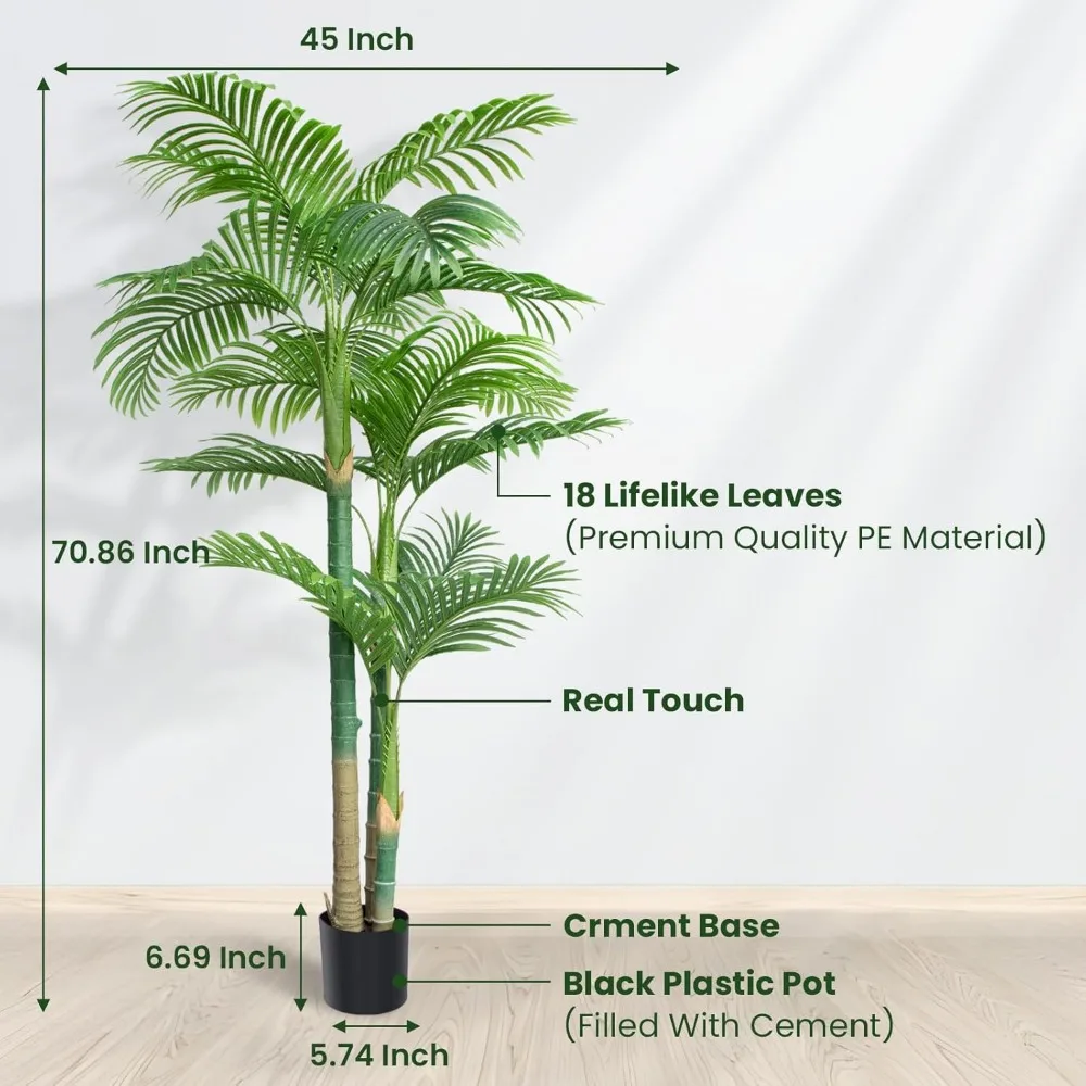 Artificial Palm Tree with Pot for Home Decor, 6ft, 18Leaves Faux Plants, Indoor Gift, Set of 2