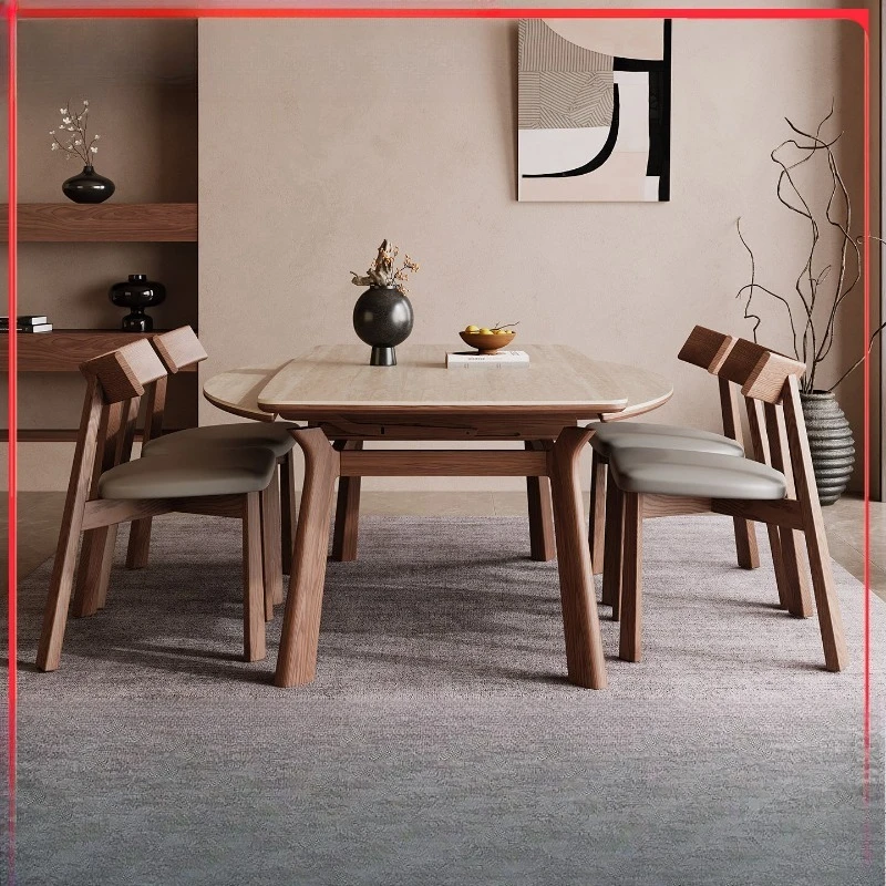 retractable variable round table modern simple small apartment square and round dual-purpose solid wood dining table